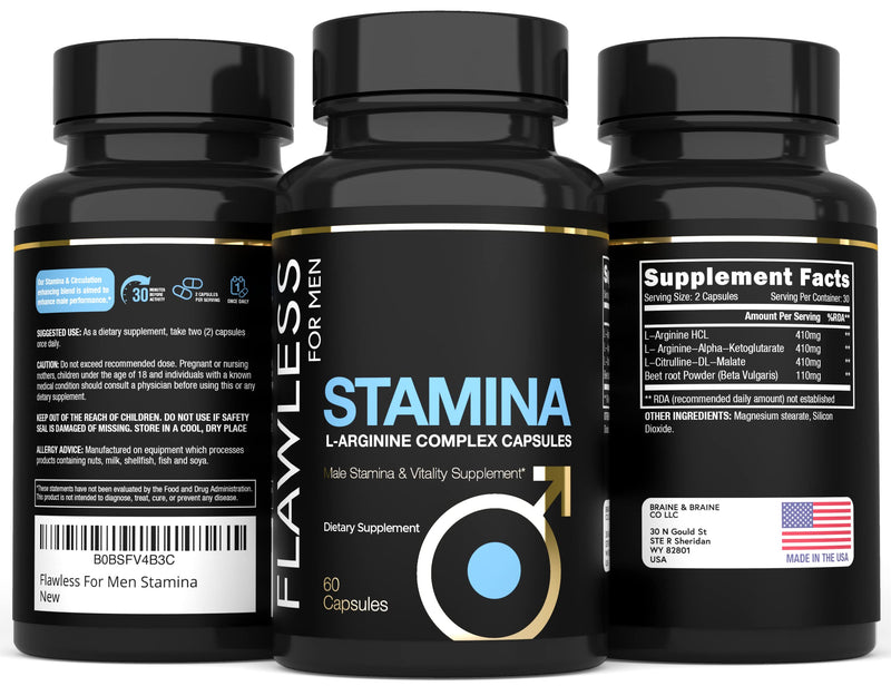 [Australia] - Stamina | L-Arginine, L -Citrulline & Nitric Oxide Supplement for Men | Promotes Male Vitality, Blood Flow and Endurance | 60 Capsules 