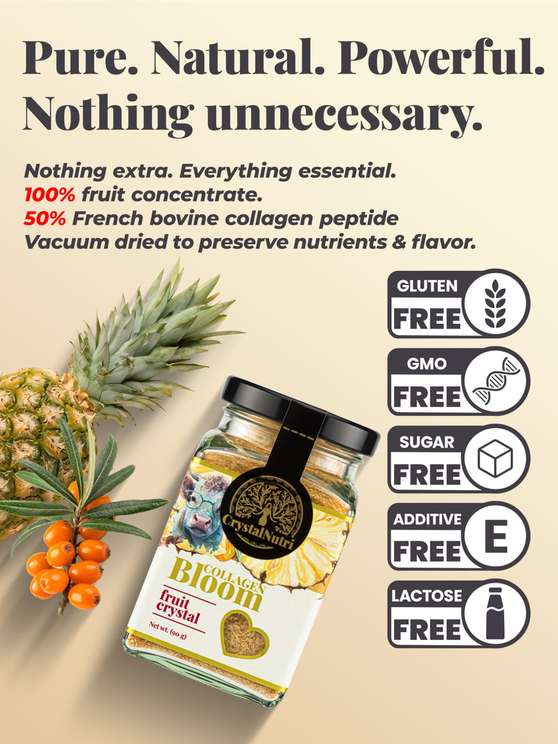 Collagen Bloom 90g – Better Then Freeze Dried Fruit - Concentrated Pineapple and sea Buckthorn Fruit Powder with Bovine Collagen - Low Temperature Drying – Preserving Natural enzymes