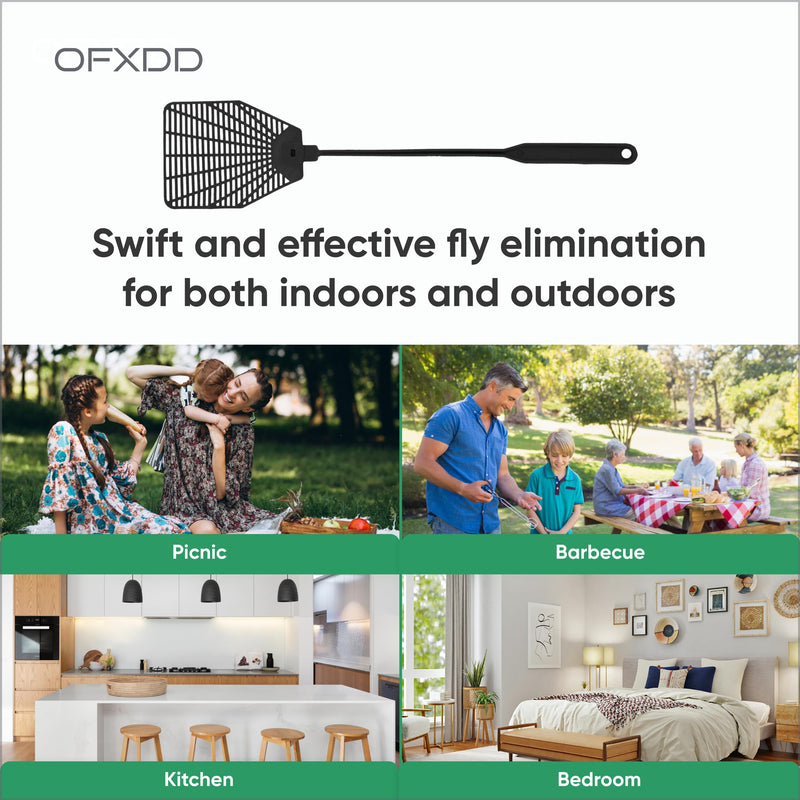 [Australia] - Rubber Fly Swatter, Long Fly Swatter pack, Fly Swatter Heavy Duty (3 Pack) (Black) Black 