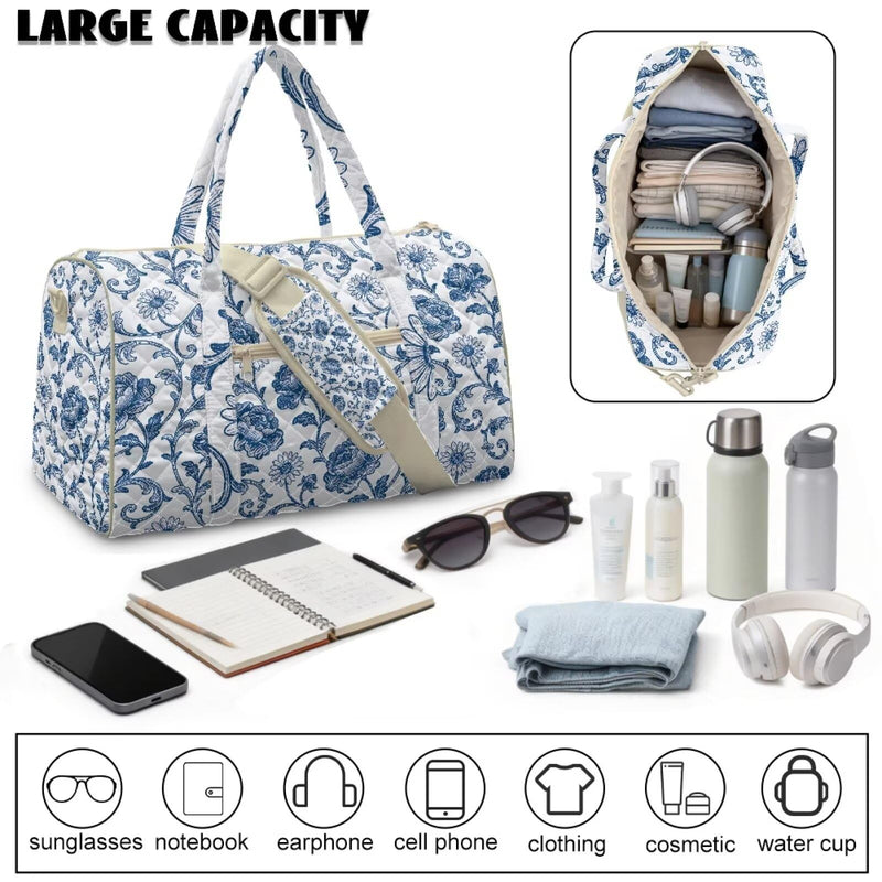 Peony Travel Duffle Bag Quilted Shoulder Bag Lightweight Personal Item Bag Weekend Getaway Sports Travel Daily Use for Women Peony