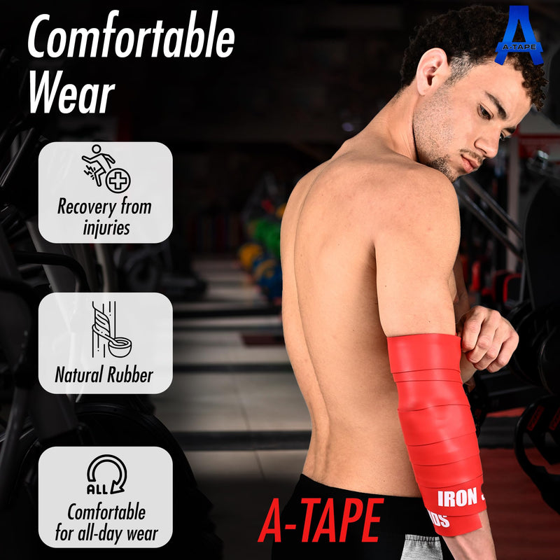 A-TAPE Muscle Floss Bands (5’ Ft Long X 2” inch Width)- Compression Bands - for Improving Movement, Increasing Circulation & Reducing Soreness (Red (Heavy) + Black (Medium))
