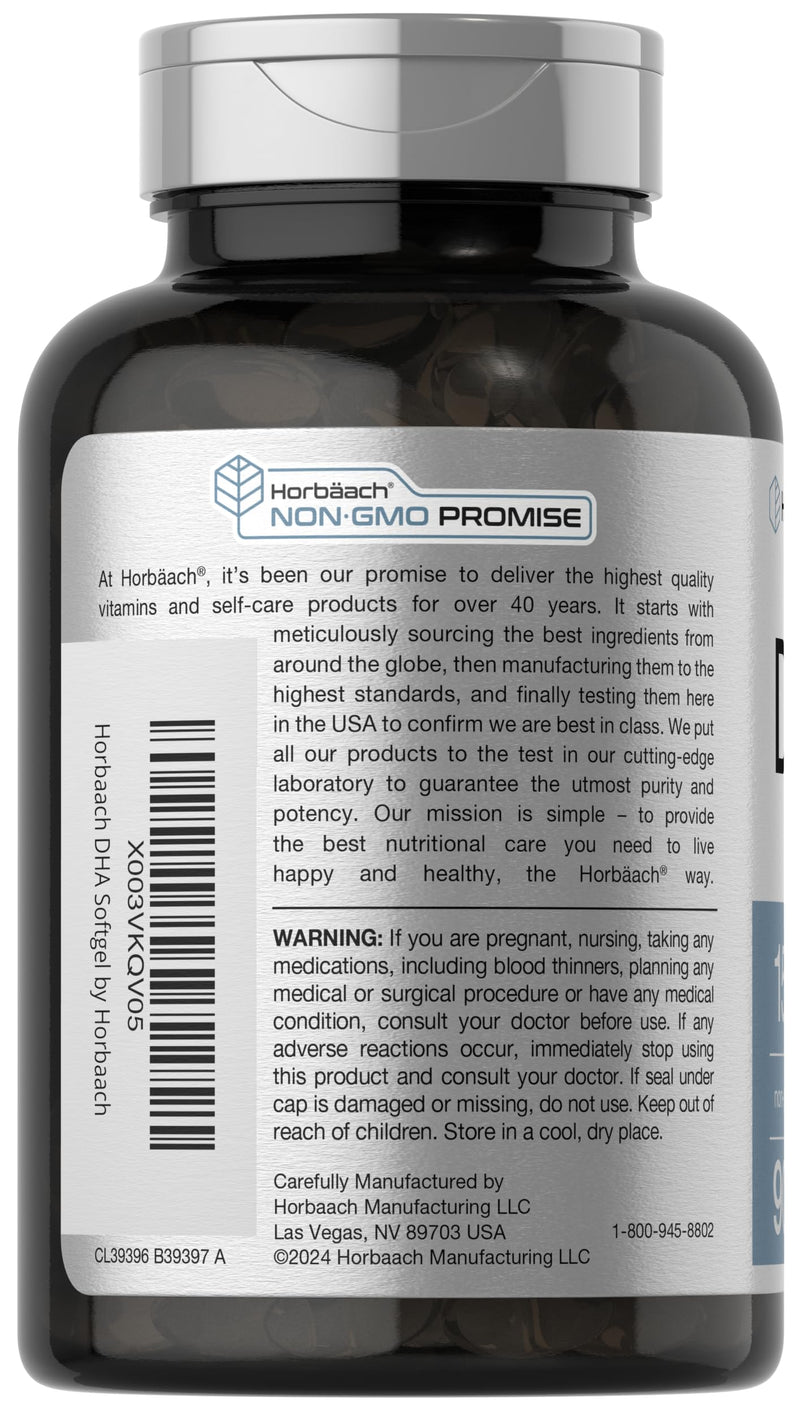 Horbaach DHA Supplement 1500mg | 90 Softgels | EPA, Omega 3, DHA | Non-GMO, Gluten Free