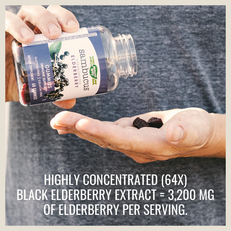 Nature’s Way Sambucus Elderberry Gummies and Sambucus Elderberry Gummies for Kids, Immune Support Gummies, Delicious Berry Flavor, 60 Gummies Per Bottle