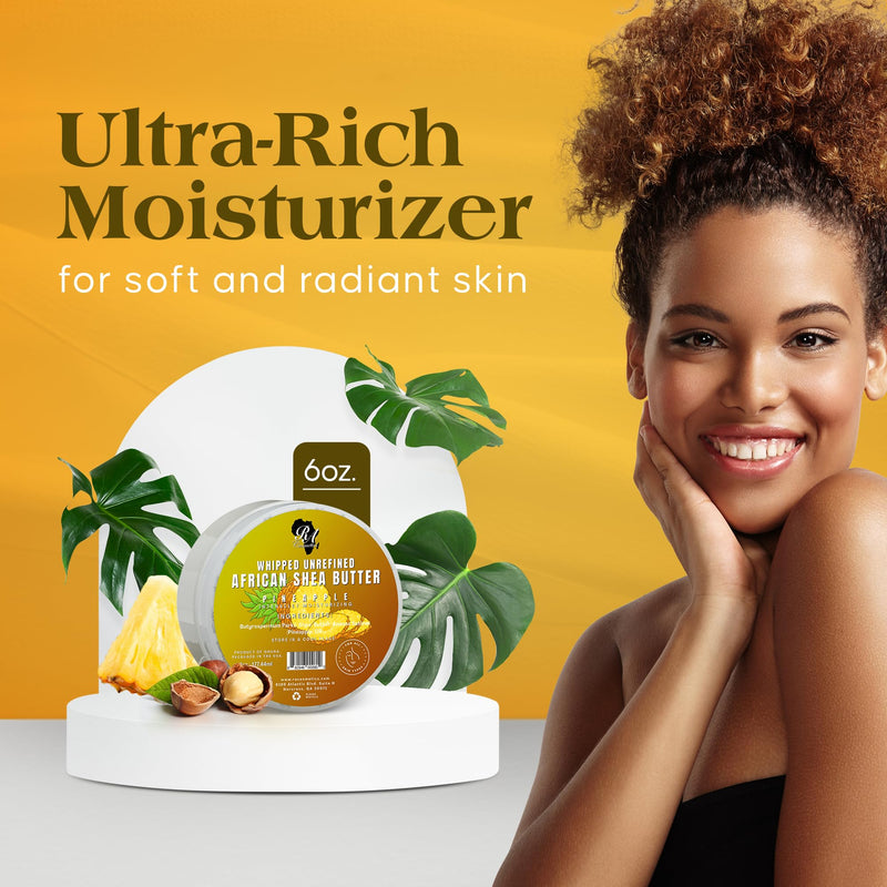 RA COSMETICS Whipped Shea Butter, Pineapple, 6oz | 100% Pure & Natural African Shea Butter, For Men & Women, Ultimate Handcrafted Moisturizer, Essential Vitamins, Radiant Skin 6 Ounce (Pack of 1)