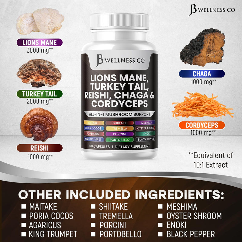 [Australia] - Lions Mane 3000mg Supplement Cognitive Support, Immune Health with Turkey Tail 2000mg 20in1 Mushroom Reishi 1000mg Cordyceps Chaga 1000mg with Marshmallow Root 120 Count 120 Capsules (Pack of 2) 