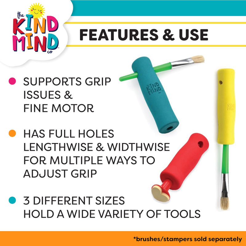 [Australia] - Adaptive Foam Grip Set - The Kind Mind Company‚Ñ¢. Adaptive Art Tools, Accessibility Aid for Kids & Adults, Mobility Aid for Painting, Drawing, Crafts - Assorted Sizes, 3-Pack 