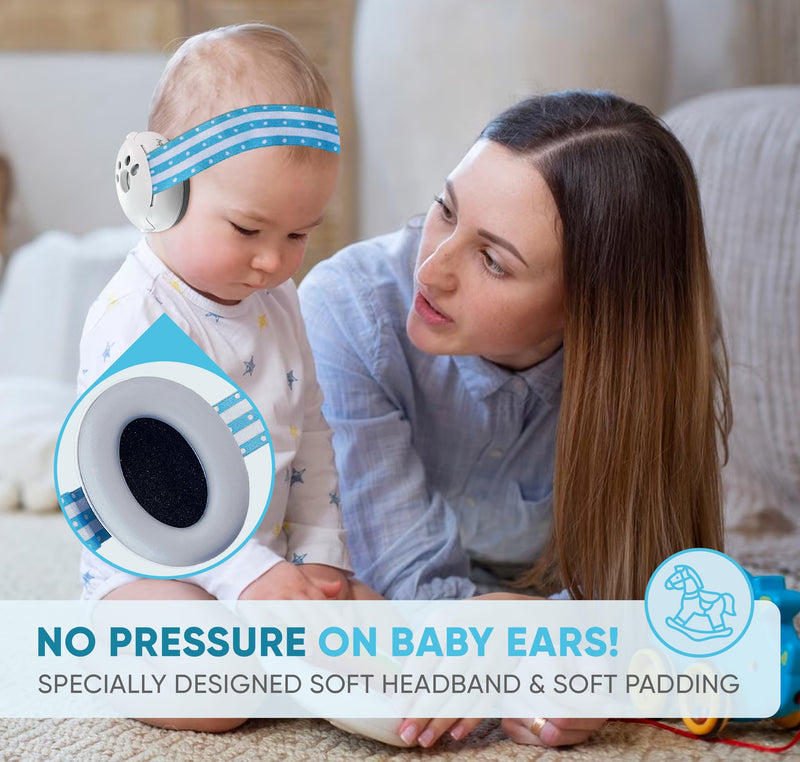 Baby Ear Muff - Noise Canceling Headphone for Infant Hearing Protection - Newborn Earmuff Airplane Travel Essential White