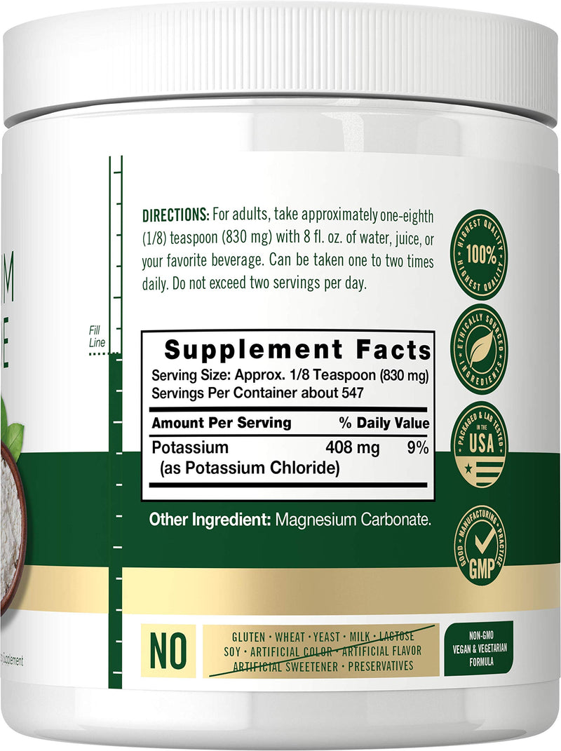 [Australia] - Carlyle Potassium Chloride Powder Supplement 16 oz | Food Grade | Salt Substitute | Vegan, Vegetarian, Non-GMO, Gluten Free 