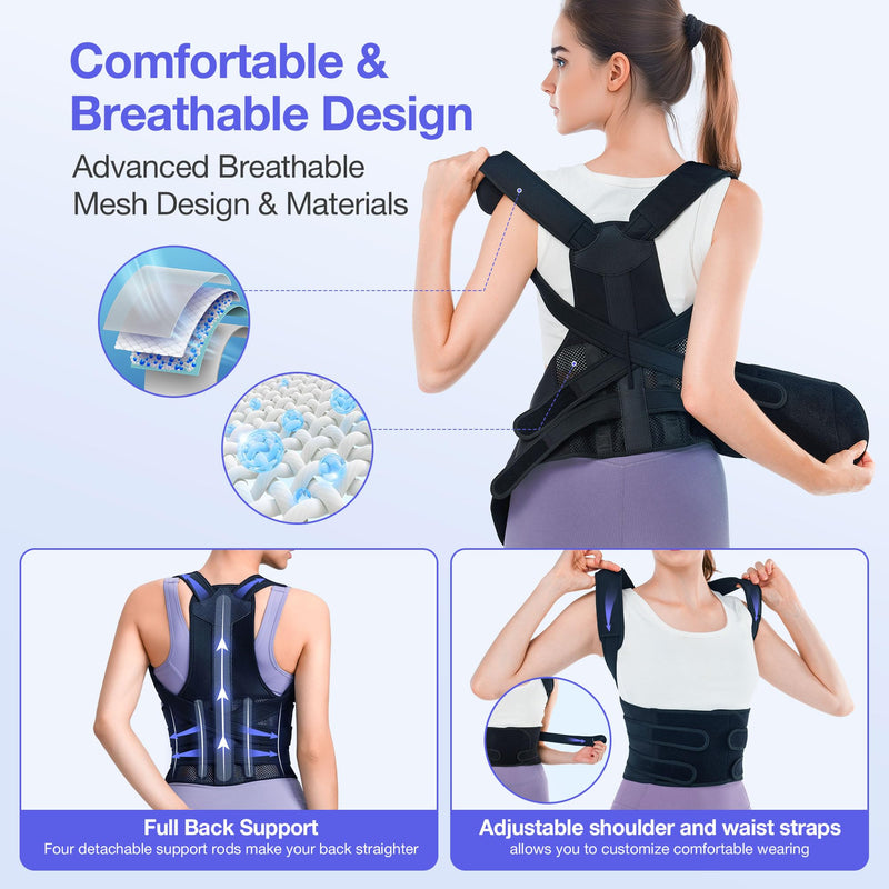 [Australia] - Posture Corrector for Women and Men, Upgraded Full Back Brace Support, Adjustable Shoulder Straightener for Improving Back Posture, Relief for Upper and Lower Back, Lumbar, Neck, Shoulder Pain Black Large 