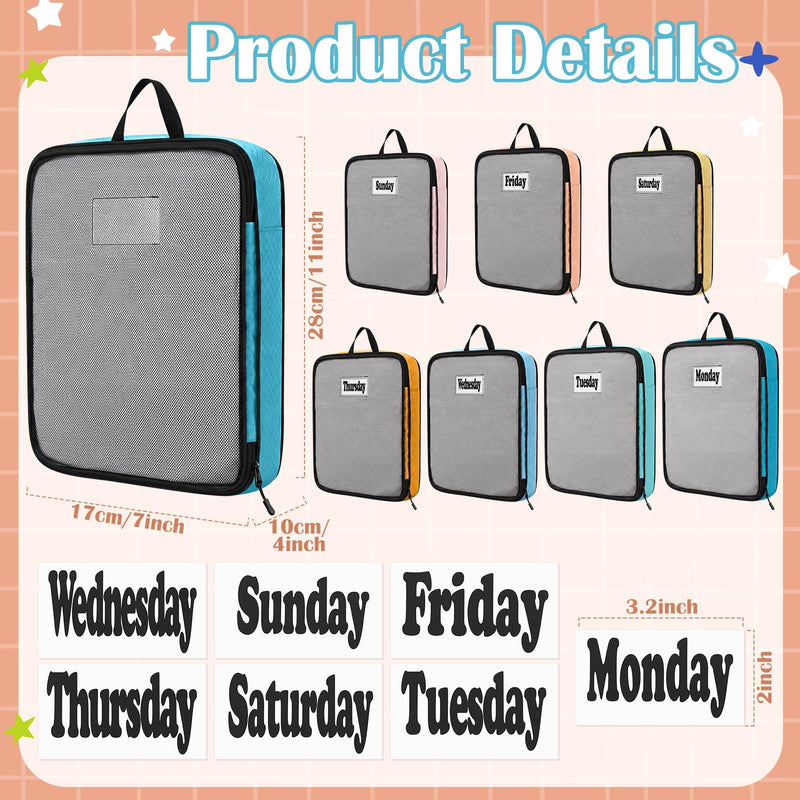7 Pcs Packing Cubes for Travel Days of Week,Simple,Small,Multicolor Simple Small Multicolor