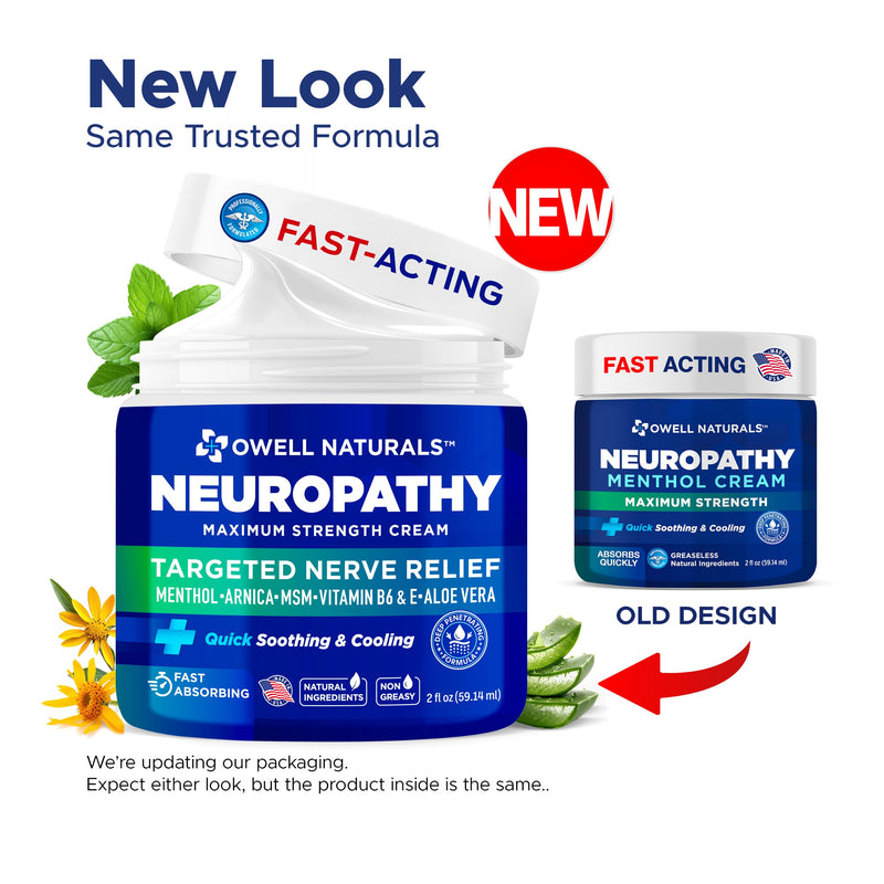 Owell Naturals Neuropathy Cream Extra Strength – Fast Absorbing for Legs, Feet & Hands – Advanced Soothing Formula with Aloe Vera, Arnica, MSM & Vitamin B6 – Made in USA, 4 fl oz 4 Fl Oz (Pack of 1)