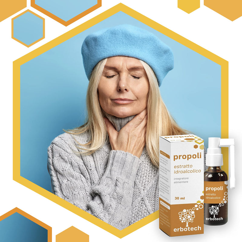 [Australia] - ERBOTECH Propolis Spray 30 ml, mother tincture, 100% pure extract, natural remedy for sore throats and coughs, contributes to the well-being of the upper respiratory tract, Vegan, Made in Italy Spray Orange 