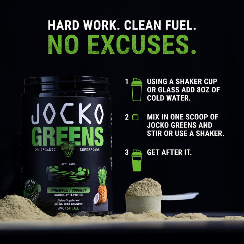 [Australia] - Jocko Fuel Daily Greens Powder - Premium Organic Greens Superfood Powder for Gut Health, Digestion, Bloating, Immune Support with Spirulina, Chlorella, Digestive Enzymes, & Probiotics - 30 Servings Coconut/Pineapple 