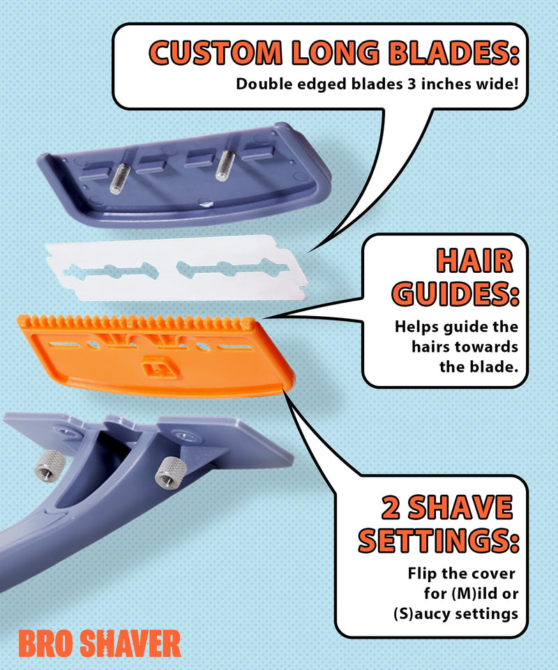 [Australia] - BroShaver 3.0, DIY Back & Body Hair Trimmer - Wet or Dry Shave for Men. Split Handle Razor with Ergonomic Grip 