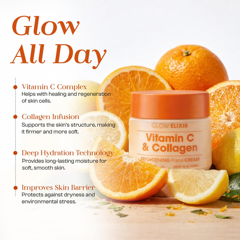 Glow Elixir Vitamin C & Collagen Face Moisturizer – Dermatologist Tested, Anti Aging Korean Skin Care – Hydrates, Firms, Smooths Lines For A Radiant Complexion – Vegan Clean Beauty – 1.69 Oz