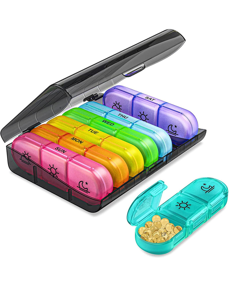 SPRING SEAON Weekly Pill Organizer Travel Pill Case Vitamins Box for Pills 3 Times a Day Extra Large Capacity Durable Hinge Easy Open Lids Medicine Container (Black & Colorful Options) White