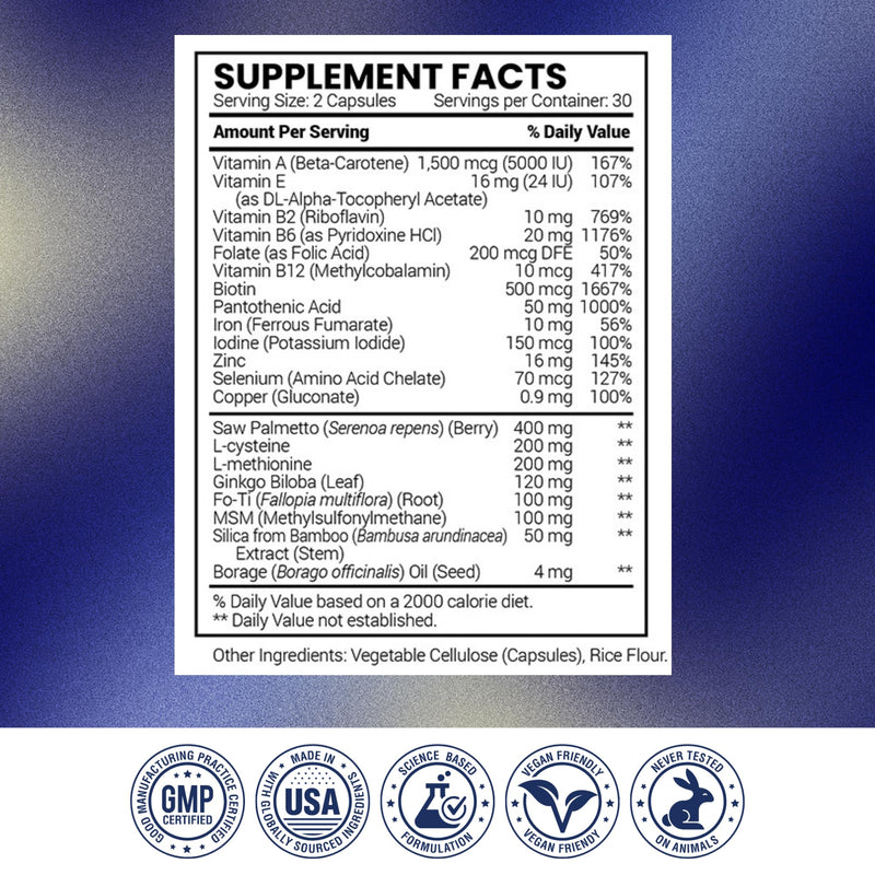 Research Verified Hair Growth Support - with Biotin, DHT Blockers & Vitamins - Hair Growth and Hair Loss Prevention, 1 Bottle (1 Month Supply) 60 Count (Pack of 1)