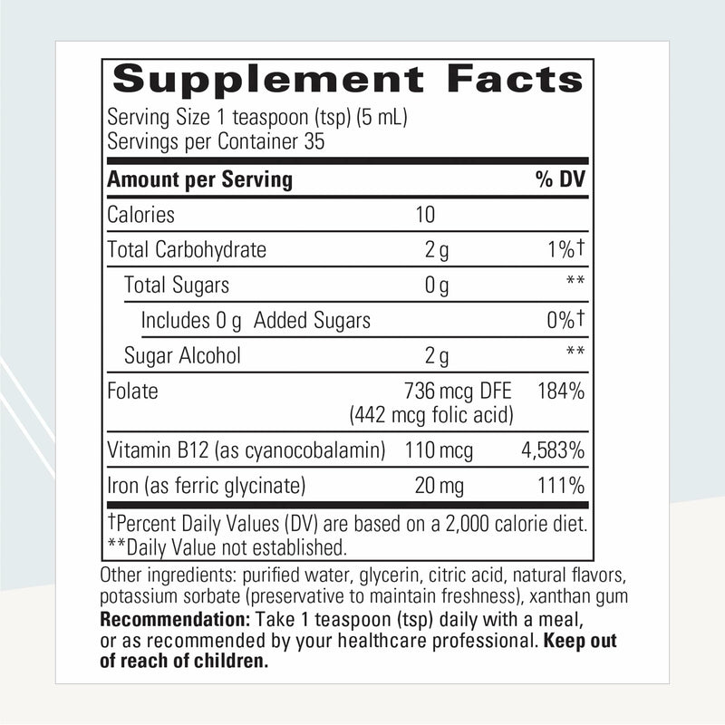 Integrative Therapeutics Liquid Iron - Energy Support Supplement* - with Vitamin B12 & Folate - Liquid Supplement for Convenience - Gluten & Dairy-Free - Apple Cinnamon Flavored, 6 fl oz (35 Servings)