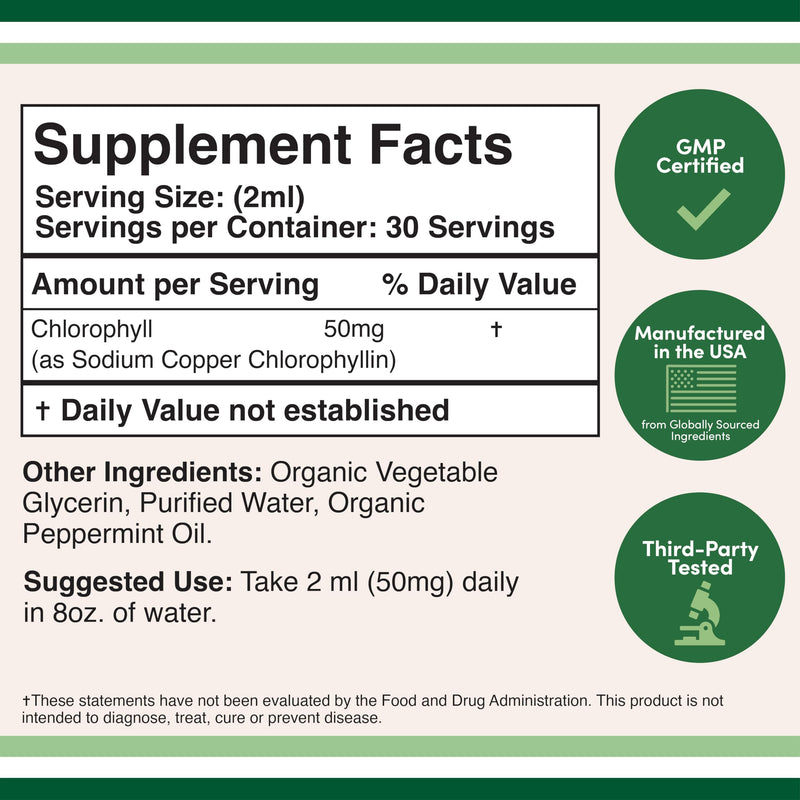 [Australia] - Chlorophyll Liquid Drops - Peppermint Flavored, Vegan Safe (Rich, Full Texture and Taste, Not Watered Down) for Skin Health, and Immune Function (Líquidas de Clorofila) by Double Wood 