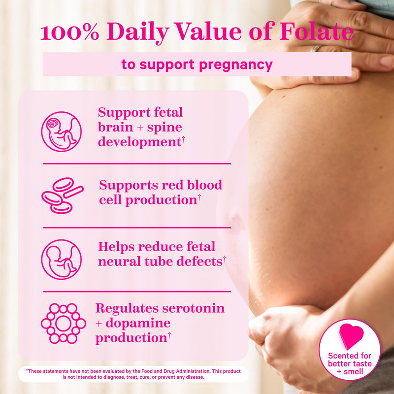 [Australia] - Pink Stork Folate: Methyl Folate - MTHFR Acid, Natural Form of Folic Acid for Pregnancy, Formulated for Mom + Baby, Women-Owned, 60 Capsules 