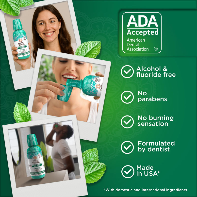 [Australia] - GuruNanda Fresh Breath Mouthwash, ADA-Accepted, Alcohol & Fluoride-Free, Sodium Chlorite, Essential Oils & Vitamins, 12-Hrs Fresh Breath, Wild Mint, 16 oz 16 Fl Oz (Pack of 1) 