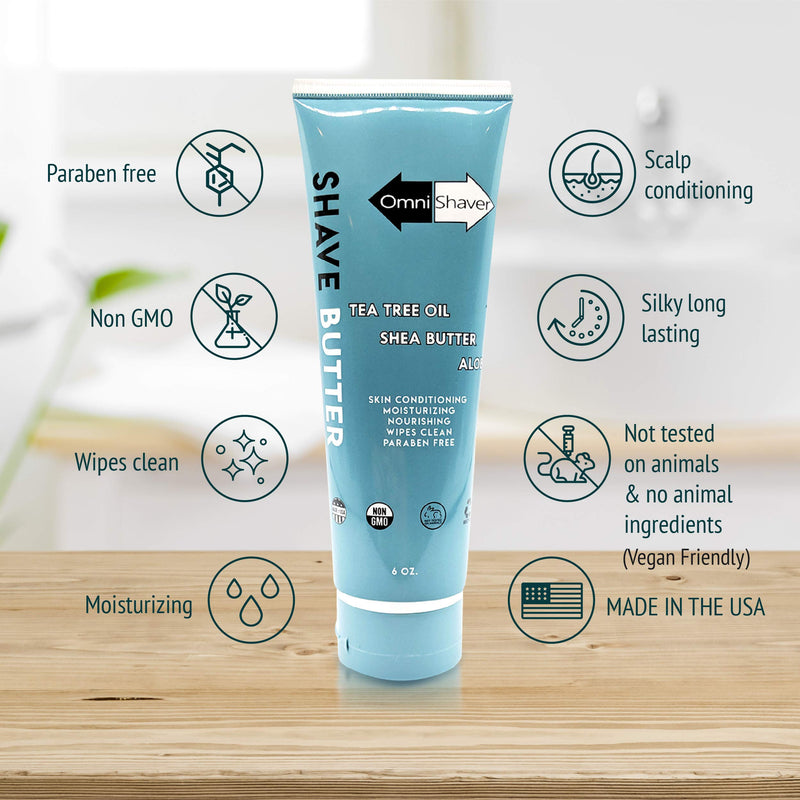 [Australia] - OmniShaver Shave Butter – Moisturizing Shaving Cream for Men & Women | Sensitive Skin Formula | Travel Size 6 oz | Aloe, Tea Tree & Shea Butter - Pack of 1 6 Ounce (Pack of 1) 