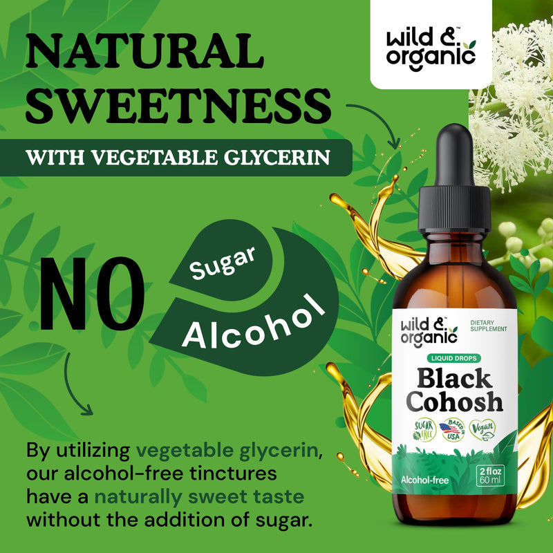 [Australia] - Wild & Organic Black Cohosh Liquid Drops 540 mg - Herbal Supplements for Women - Liquid Black Cohosh Extract Tincture - 2-Month Supply - Vegan, Sugar & Alcohol-Free - 2 fl oz 2 Fl Oz (Pack of 1) 