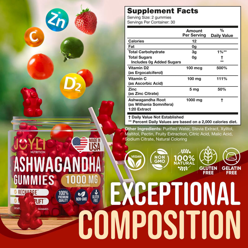 [Australia] - Ashwagandha Gummies for Women & Men - Natural Calm Gummies with Ashwagandha Root Extract Vitamin C Zinc - Ashwagandha Herbal Supplement for Sleep Stress Balance - 60 Vegan Sugar Free Chews 60 Count (Pack of 1) 