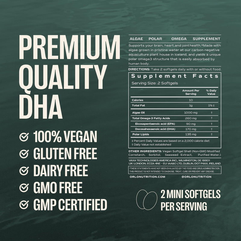 ORLO PRENATAL DHA - Prenatal DHA Omega 3 Supplement - Triple Strength Omega3s - Vegan DHA & EPA - Algae Omega-3 Oil - Supports Brain Development During Pregnancy & Lactation (60 Mini Softgels) 60 Softgels (1 Pack)