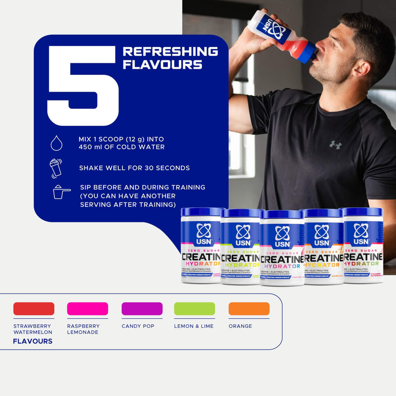 USN Creatine Hydrator Powder | Creatine Monohydrate with Electrolytes | Hydration, Strength & Performance Support | Intra Workout for Endurance & Recovery | 330g (30 Servings) | Orange