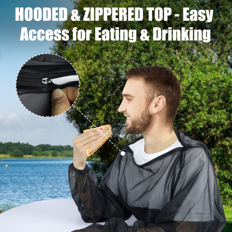 [Australia] - HOMEYA Bug Jacket S/M, Anti Mosquito Netting Suit with Zipper on Hood Ultra-fine Mesh Pants Mitt Socks with Free Carry Pouch for Protecting Hunting Fishing Men Women Black Small/Medium 