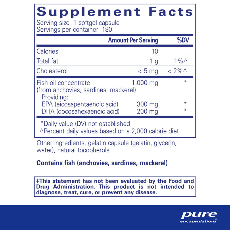 [Australia] - Pure Encapsulations EPA/DHA Essentials - Fish Oil Concentrate Supplement to Support Cardiovascular Health - Premium EPA & DHA Supplement with Omega 3-180 Softgel Capsules 180 Count (Pack of 1) 