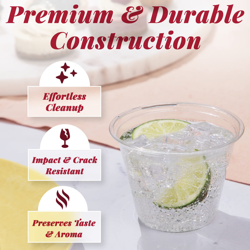 [Australia] - Prestee Clear Plastic Party Cups Disposable - PET Clear Water Plastic Cup Disposable - Plastic Wine Cups - Clear Disposable Cups - Small Cups - Plastic Drinking Cups (50ct 9oz) 50 Count (Pack of 1) 