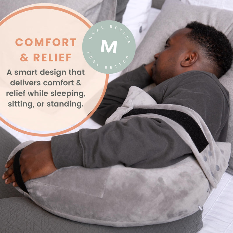 [Australia] - MOYOAMA Post Shoulder Surgery Pillow with Pocket- Rotator Cuff Pillows for Sleeping, After Shoulder Surgery Must Haves, Rotator Cuff Sleeping Pillow, Rotator Cuff Surgery Recovery Accessories Moonlight Grey With Arm & Shoulder Strap (S/M) 