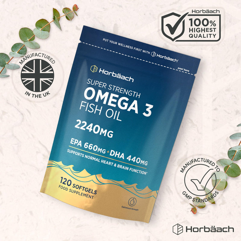 Omega 3 Capsules High Strength 2240mg with 660mg of EPA and 440mg of DHA | 120 Softgels | Natural Source of Omega 3 Fish Oil | By Horbaach