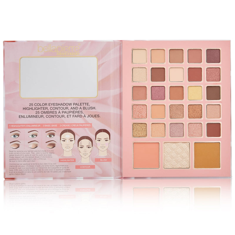 [Australia] - Bellapierre Satin Rose Face & Eye Book Palette | 25 Eyeshadow Shades with Blush, Bronzer, & Highlighter | Non-Toxic & Paraben Free | Vegan & Cruelty-Free 