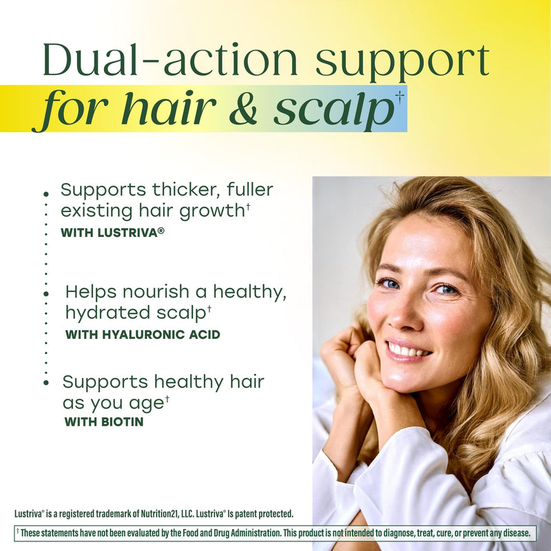 MegaFood Hair Growth, Lustriva, Hyaluronic Acid & Biotin, 30 Capsules | Clinically Studied Lustriva Supports Thicker & Fuller Existing Hair Growth, Hyaluronic Acid and Biotin 10000mcg, 30 Servings