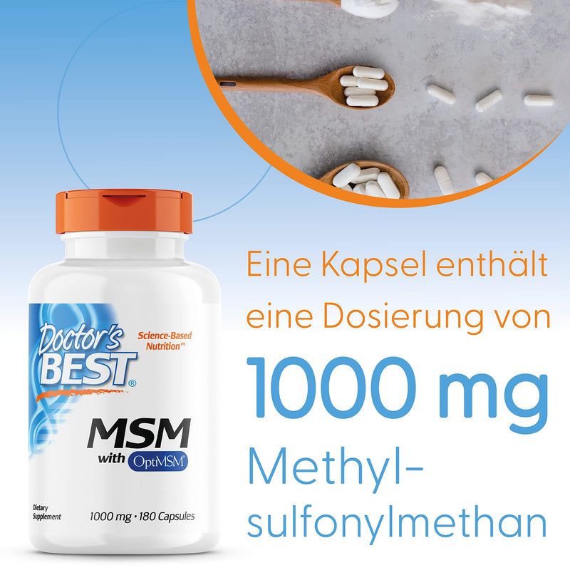[Australia] - Doctor's Best, MSM with OptiMSM, 1000 mg, 180 capsules, high dosage, laboratory tested, soy-free, gluten-free, non-GMO, natural sulfur 