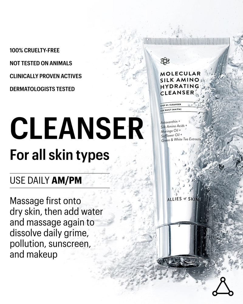 Allies of Skin Hydrating Silk Amino Face Cleanser, 3.4 Fl Oz | Gently Cleanses Without Stripping, Softens And Brightens Dry Skin Types With Vitamin C, Astaxanthin, And Moringa Oil 3.4 Fl Oz (Pack of 1)