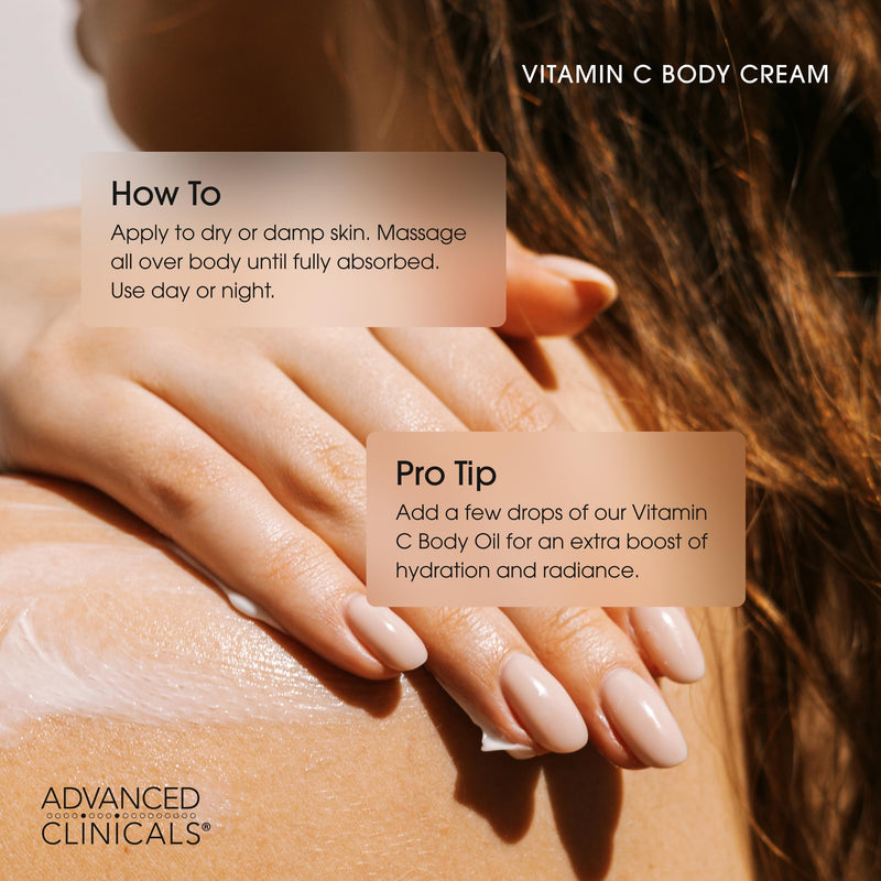 Advanced Clinicals Vitamin C Cream Visibly Brightening Body Lotion | Vitamin C Moisturizer Skin Care Body Cream For Women & Men Visibly Improves Look Of Dark Spots & Uneven Skin Tone, W/Travel Size Vitamin C Brightening Cream