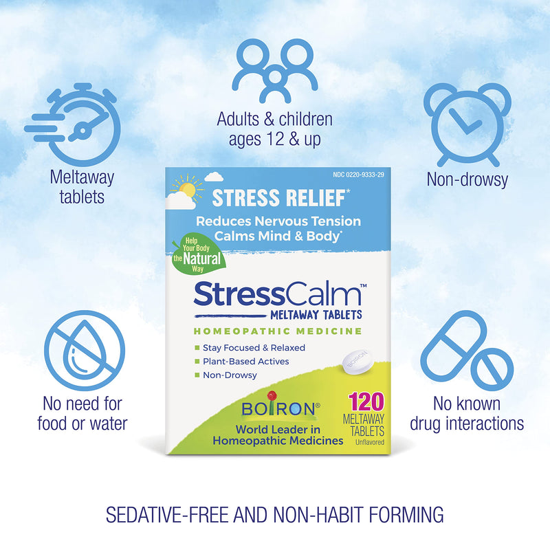Boiron StressCalm Tablets for Relief of Stress,Anxiousness,Nervousness,Irritability,and Fatigue -,120 Count (Pack of 2) 120 Count (Pack of 2)