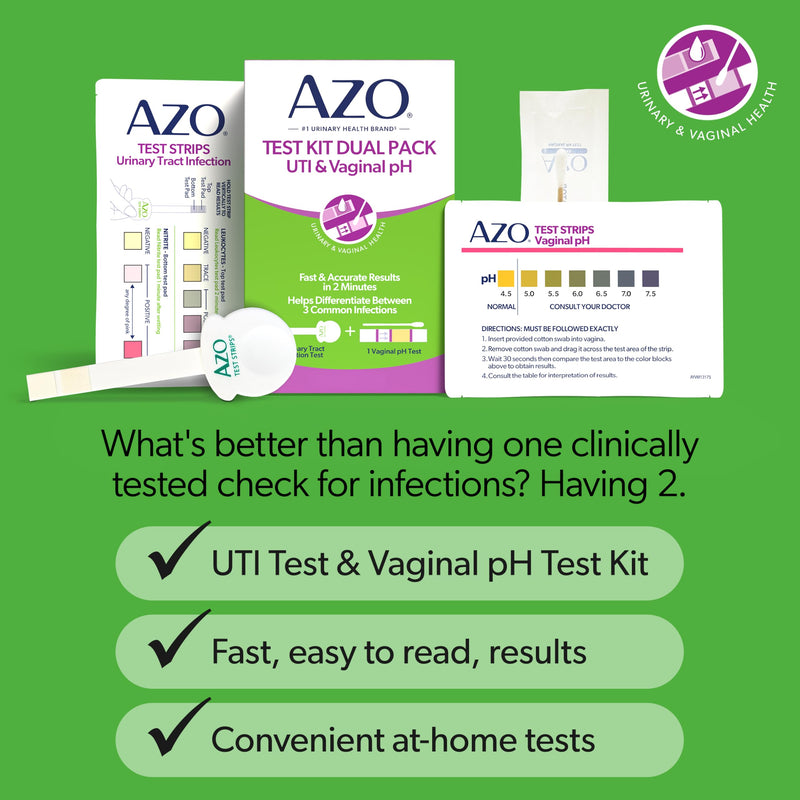 AZO Urinary Tract Infection (UTI) Test Strip + Vaginal pH Test Kit, Fast & Accurate Results, from The #1 Most Trusted Brand, FSA/HSA Eligible Pack of 1