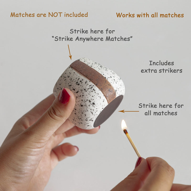 [Australia] - Ceramic Match Holder with Striker for Cute and Fancy Matches - Set of 2 - Matches in a Jar - Decorative Modern Home Decor Gifts - Mantel Decorations - Matches NOT included 