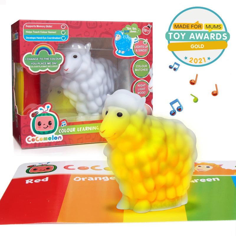 [Australia] - WOW! STUFF CoComelon Toys Musical Color Learning Sheep | Changes to Match Colors | Plays Baa Baa Black Sheep Nursery Rhyme | Night Light Sleep Soother mode | for Girls and Boys | Ages 2+ 