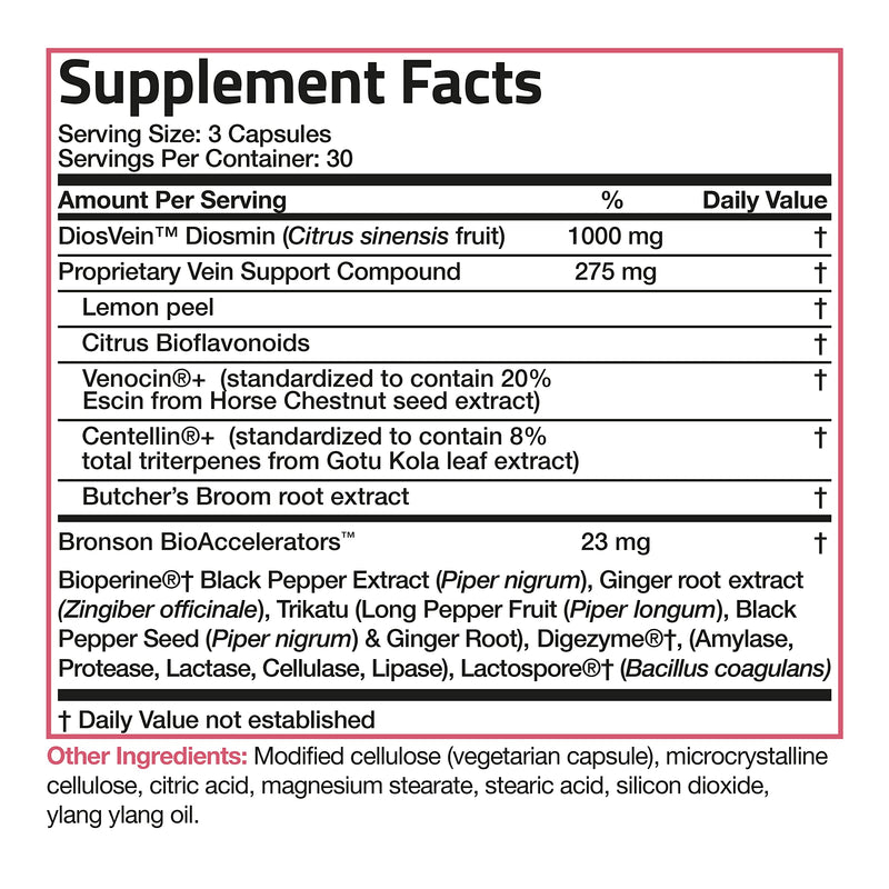 [Australia] - Bronson VeinAid Diosmin 1000mg DiosVein Varicose Vein Complex with Venocin & Centellin, 90 Vegetarian Capsules 90 Count (Pack of 1) 
