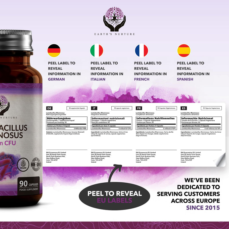 EN Lactobacillus Rhamnosus | 90 High Strength Rhamnosus Probiotic Capsules - 5 Billion CFU L-Rhamnosus Probiotics per Serving | Non-GMO, Gluten, Dairy & Allergen Free | Made in The UK