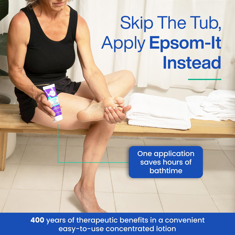 Epsom-IT Calming Foot Magnesium Lotion, Epsom Salt with Urea, 3.5 Fl Oz | 100% Pure Magnesium Sulfate, Greaseless, Fragrance-free, Topical Cream for Tired Feet & Ankles, Tough Skin and Cracked Heels 3.5 Fl Oz (Pack of 1)