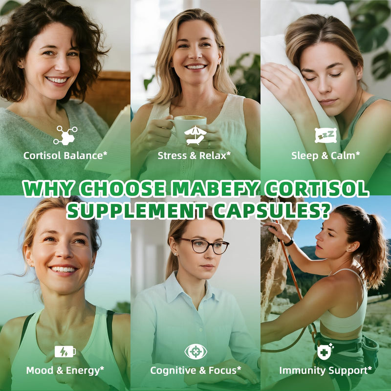 MABEFY Cortisol Supplements for Women/Men, 120 Capsules for 30 Days | 10 in 1 Cortisol Manager Reducer Lower Detox Balance with Magnesium, L-Theanine for Stress, Sleep, Calm, Mood Support 120 Count (Pack of 1)
