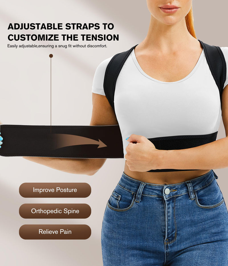 URSEXYLY Back Brace and Posture Corrector for Women and Men, Lightweight Shoulder Straightener Adjustable Full Back Support,Back Pain Relief Spine Corrector (Black, M/L) Black