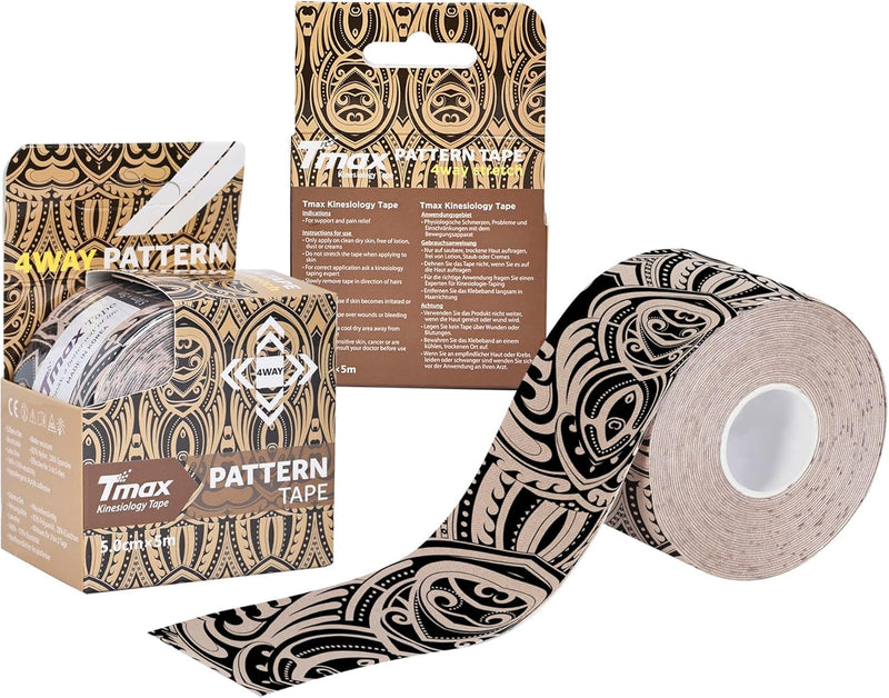 Tmax Waterproof Kinesiology Tape | Physio Tape 4 Way Stretch Sports Tape for Injury, Muscle Support, Pain Relief, Joint Support and Physiotherapy (5 m * 5 cm) (Tattoo) Tattoo